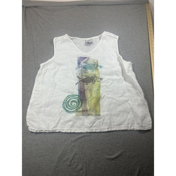 Match Point  Top Womens M White Linen Sleeveless Round‎ Neck Casual - Picture 1 of 6